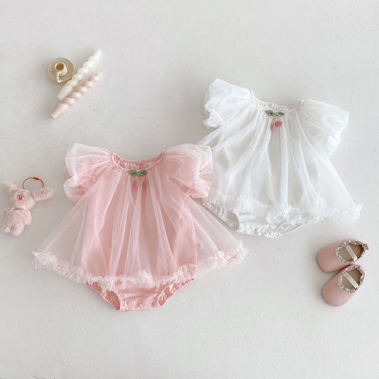 Cherry sheer romper dress