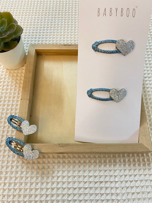 Glitter heart clip set