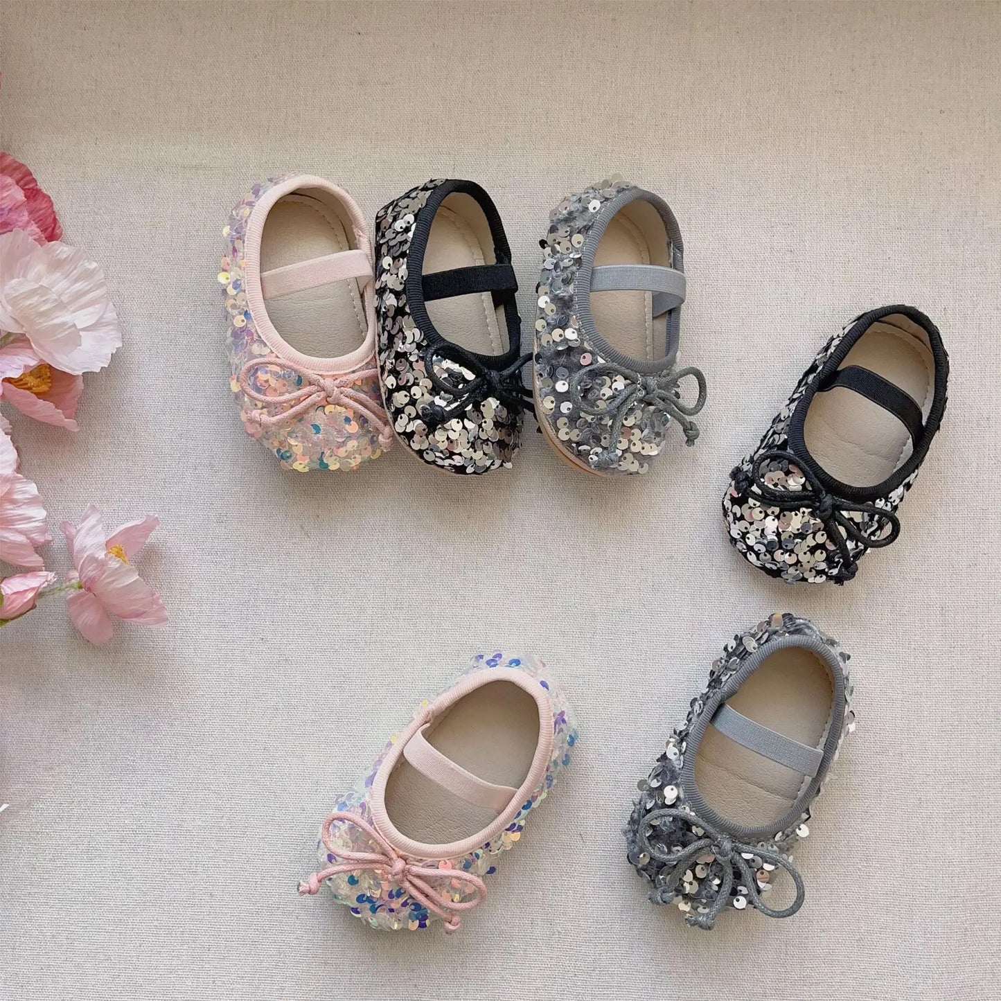 Sequin bow shoes