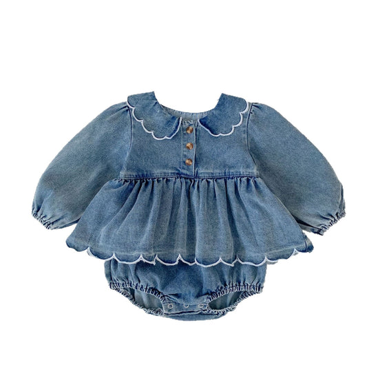 Denim scallop set