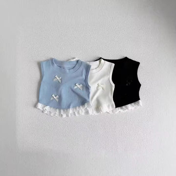 Lace knit bow top