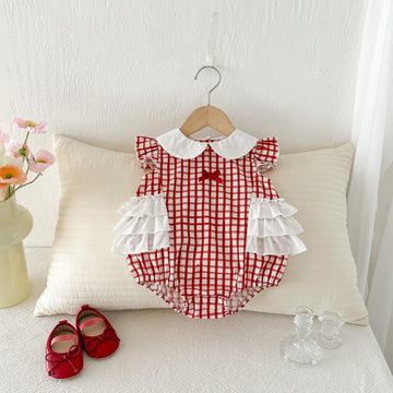 Plaid frill romper