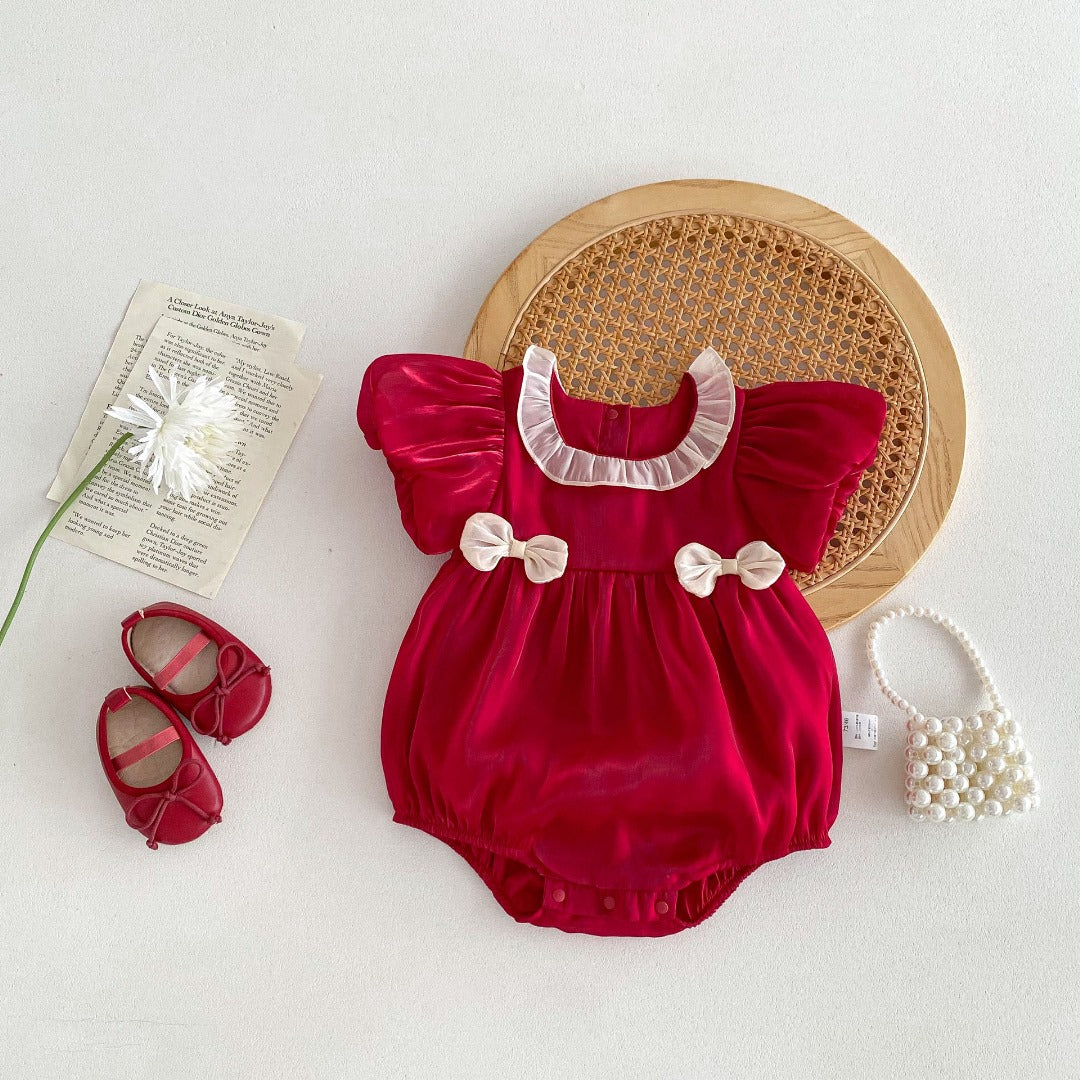Red duobow romper