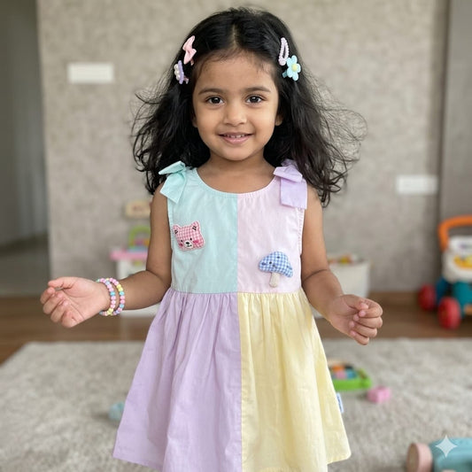 Block bunny & mushroom dress