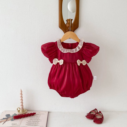 Red duobow romper
