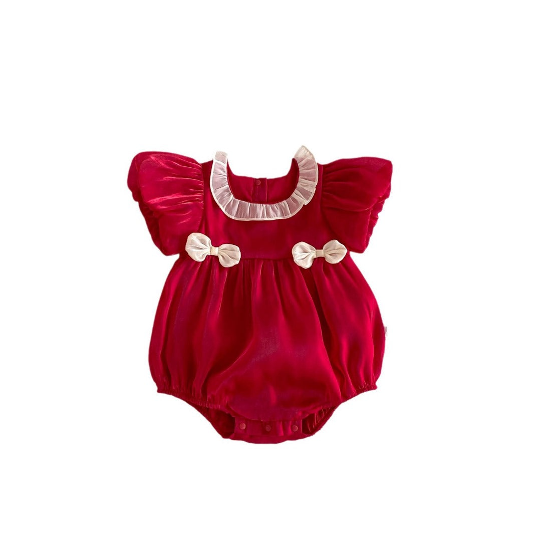 Red duobow romper