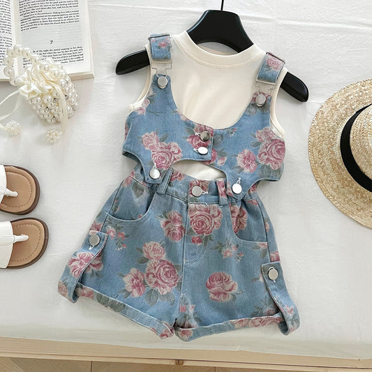 Denim floral suspender