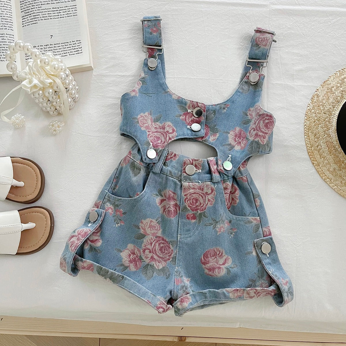 Denim floral suspender