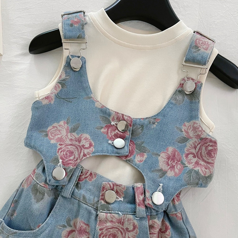 Denim floral suspender